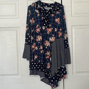 Custom made blue floral patterned tunic dress